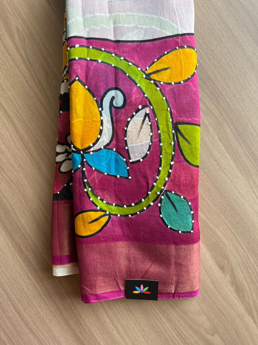 Kalamkari Painted Kantha Bapta Tussar Saree -15345