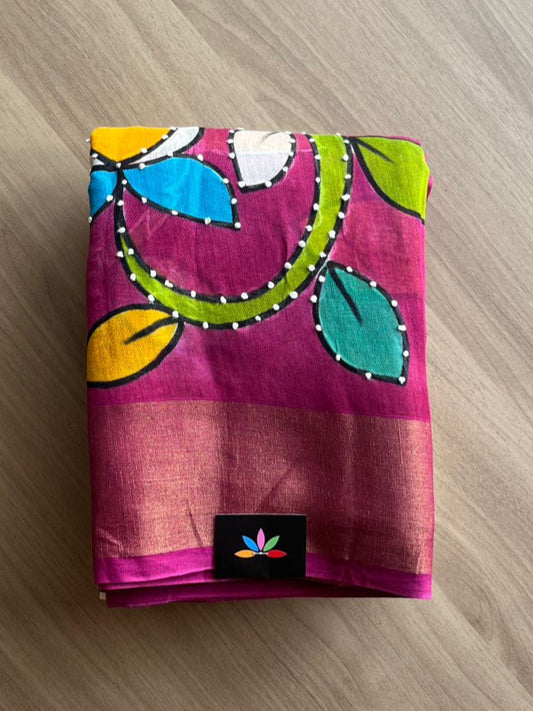 Kalamkari Painted Kantha Bapta Tussar Saree -15345