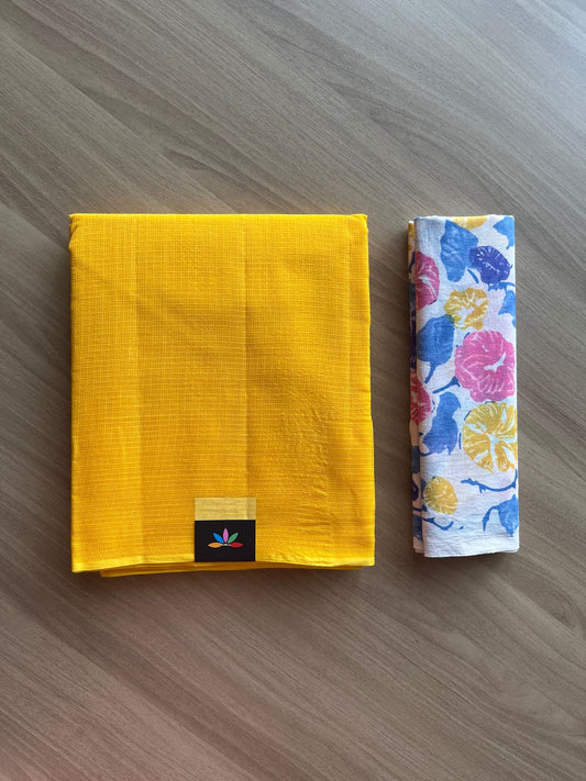 Plain Kota Cotton Saree Paired with Contrast Blouse-17772-17773