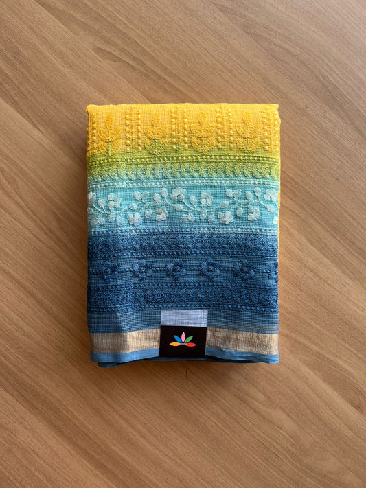 Tricolor All Over Machine Embroidered Kota Saree -22502