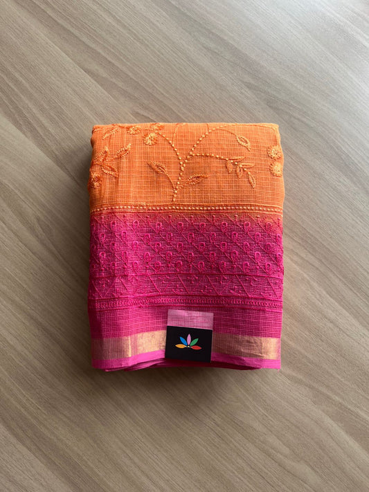 Double Color All Over Machine Embroidered Kota Saree-22536