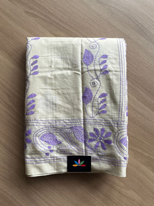 Partly Pallu Kantha Hand Stitched Blended Bangalore Silk Saree -19548