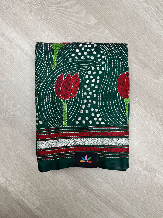 Kantha Stitch Semi Bangalore Silk Saree -23598