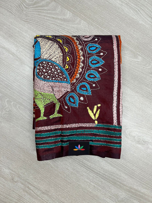 Kantha Stitch Semi Bangalore Silk Saree -23600