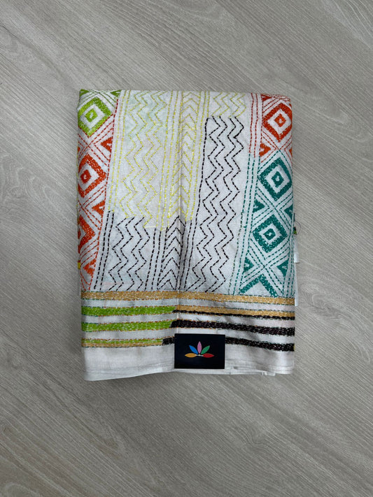 Kantha Stitch Semi Bangalore Silk Saree -23605
