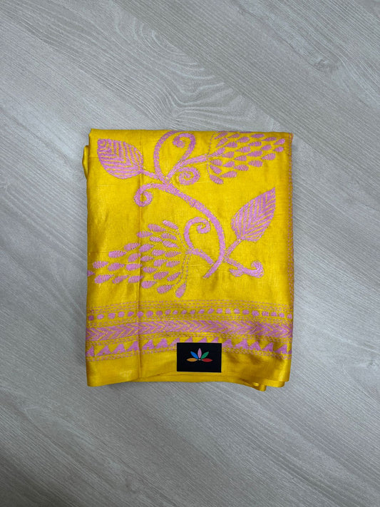 Kantha Stitch Semi Bangalore Silk Saree -23607