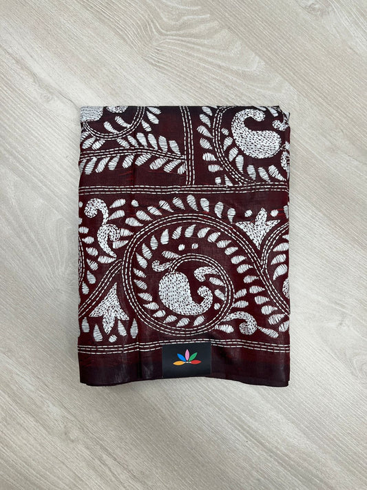 Kantha Stitch Semi Bangalore Silk Saree -23608