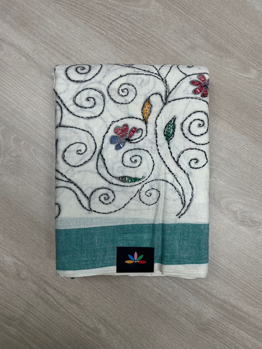 Kantha Stitch Cotton Saree - 23611