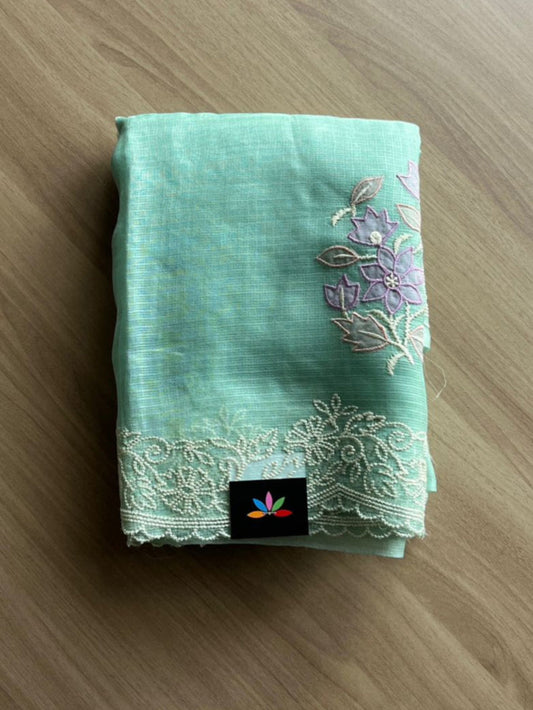 Embroidered Scallop Border Tussar Kota Silk Saree-14763