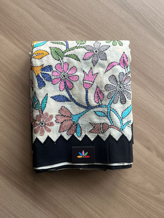 Handcrafted Tussar Silk Kantha Stitch Saree-20188