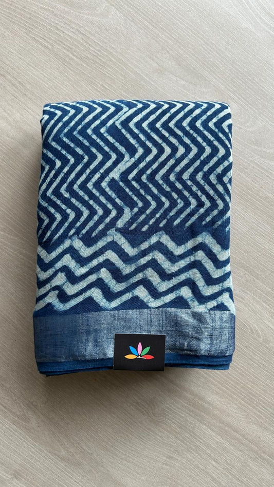 Handblock Printed Linen Cotton Saree-24544