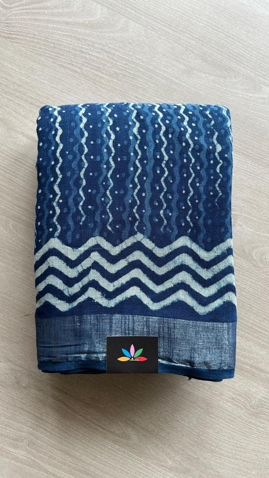 Handblock Printed Linen Cotton Saree-24546