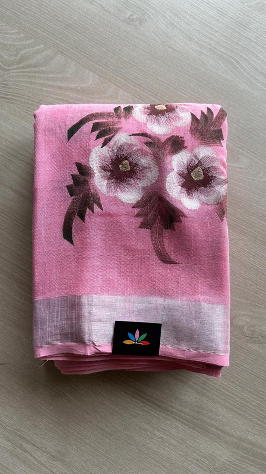 Handblock Printed Linen Cotton Saree-24549-24550
