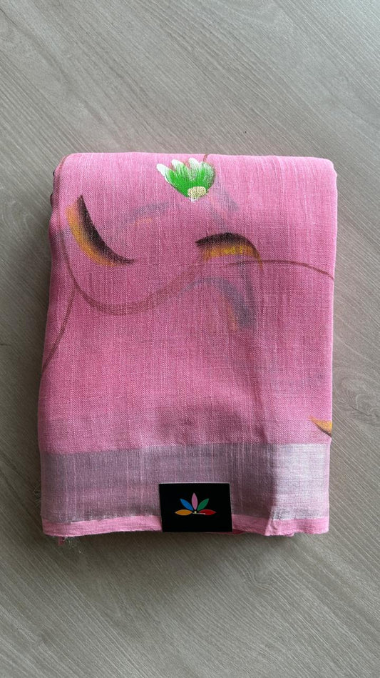 Handblock Printed Linen Cotton Saree-24557-24558