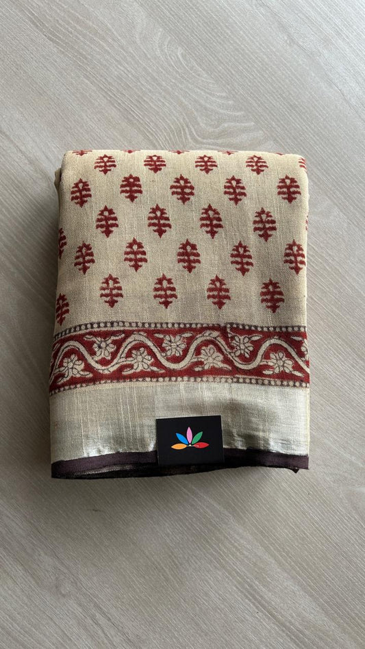 Handblock Printed Linen Cotton Saree-24561-24562