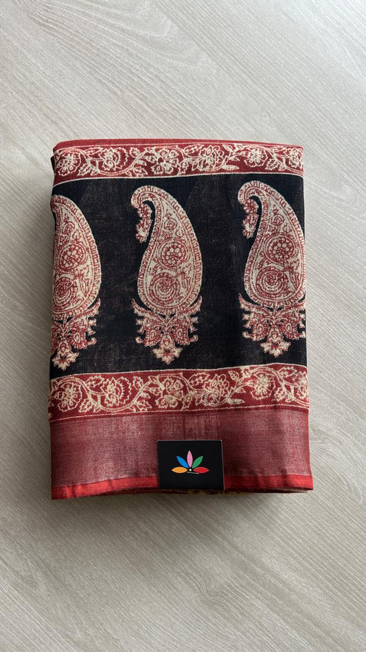 Handblock Printed Linen Cotton Saree-24571-24572