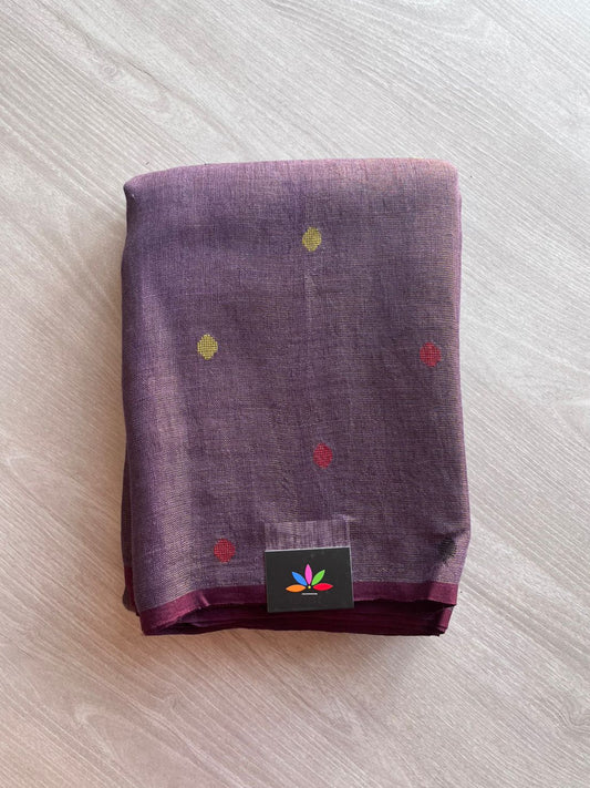 Fish Swirl Pallu Handloom Tissue Linen Jamdani Saree-9711