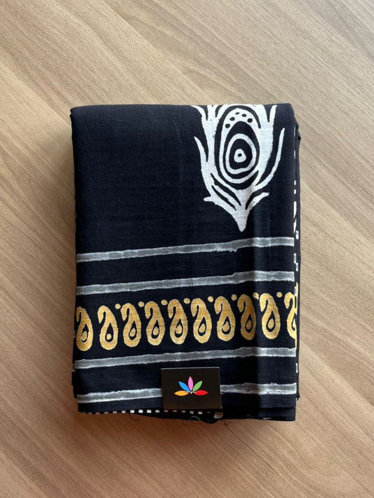 Hand Block Printed Fine Mul Cotton Saree -13873