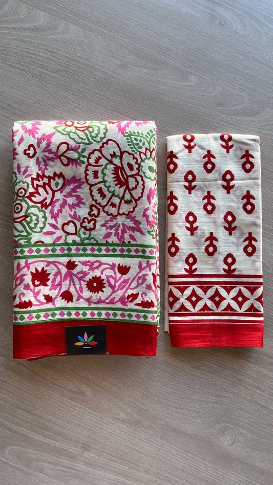 Screen Printed Mul Cotton Saree-24464