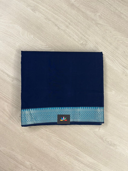Oxford Blue Handwoven Fine Zari Nizam Border Mangalagiri Cotton Saree-23439