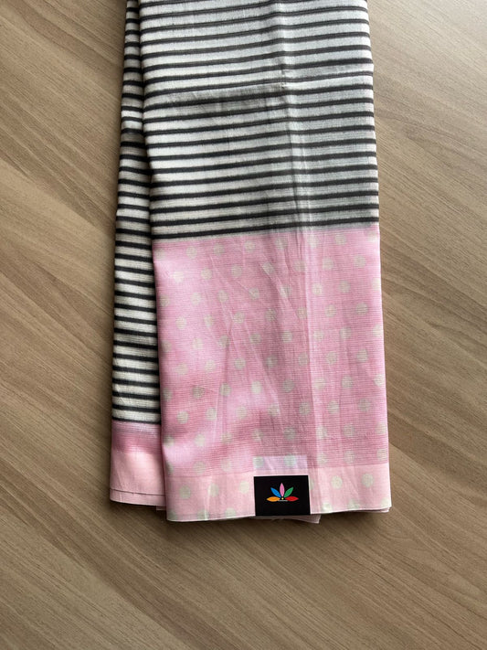 Contrast Border Striped Mangalagiri Silk Cotton Saree-21951