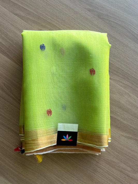 Handwoven Muslin Silk Jamdani Saree with Paithani Design Pallu -17415