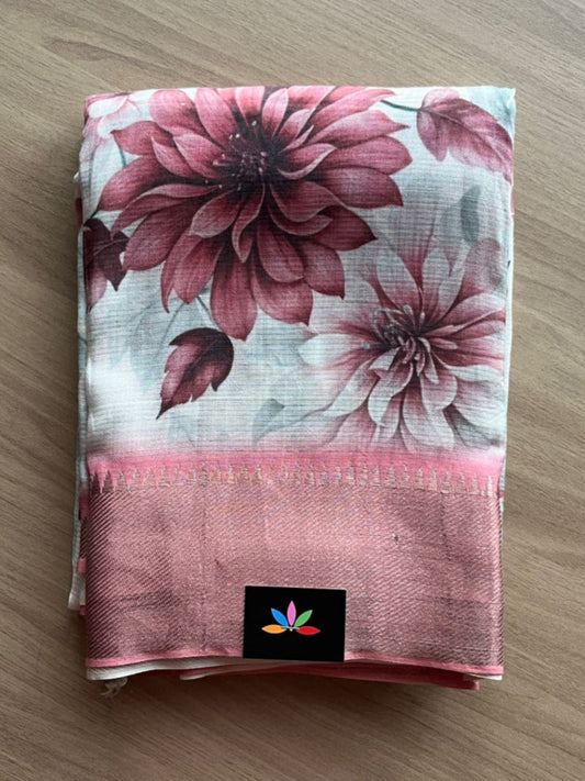 Big Border Digital Printed Mangalagiri Silk Cotton Saree -14215