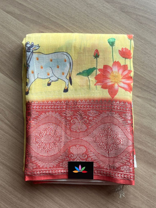 Pichwai Digital Printed Mangalagiri Silk Cotton Saree -14216