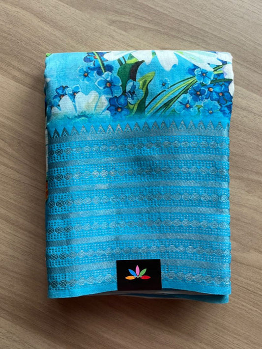 Big Border Digital Printed Mangalagiri Silk Cotton Saree -14221