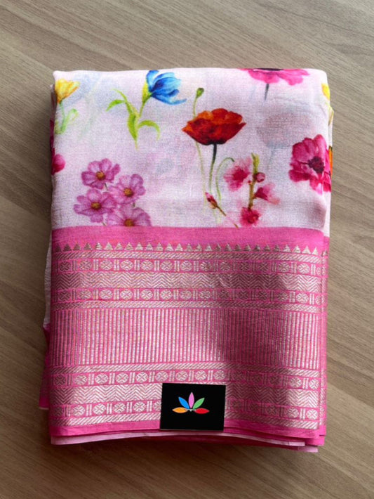 Big Border Digital Printed Mangalagiri Silk Cotton Saree -14226