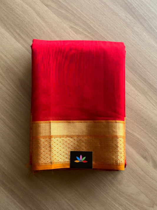 Red Handloom Maheshwari Silk Cotton Saree -15112