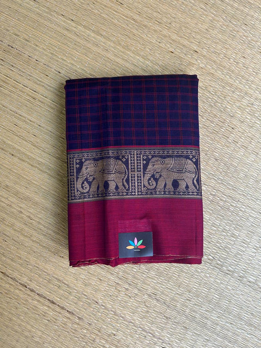 Checked Handloom Narayanpet Cotton Saree - 18565