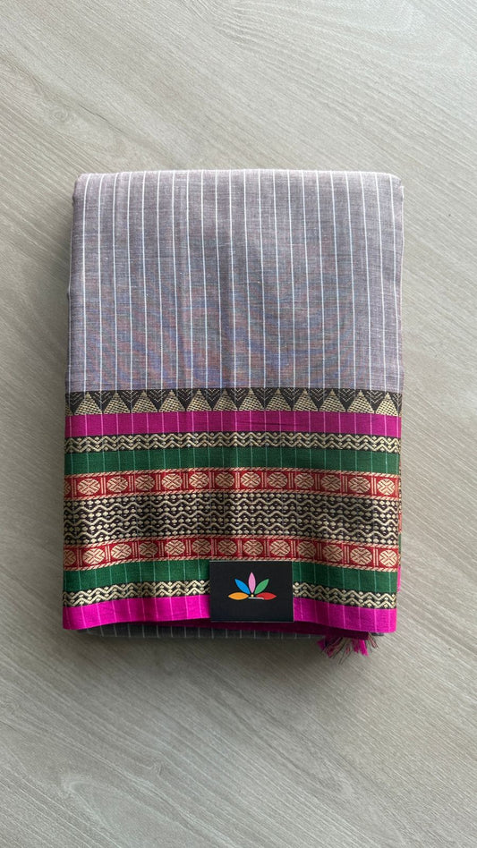 Stripped Long Border Narayanpet Mercerized Cotton Saree -24770-24771