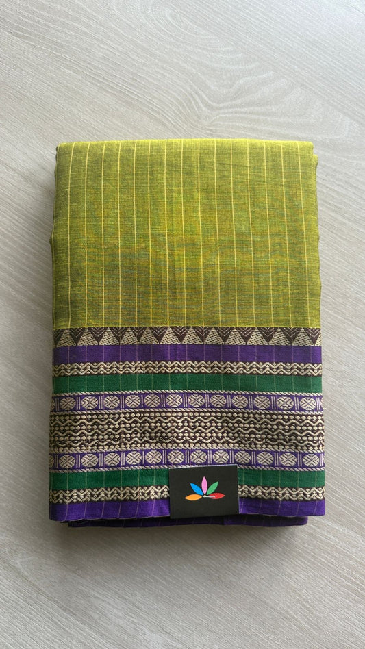 Stripped Long Border Narayanpet Mercerized Cotton Saree -24772-24773