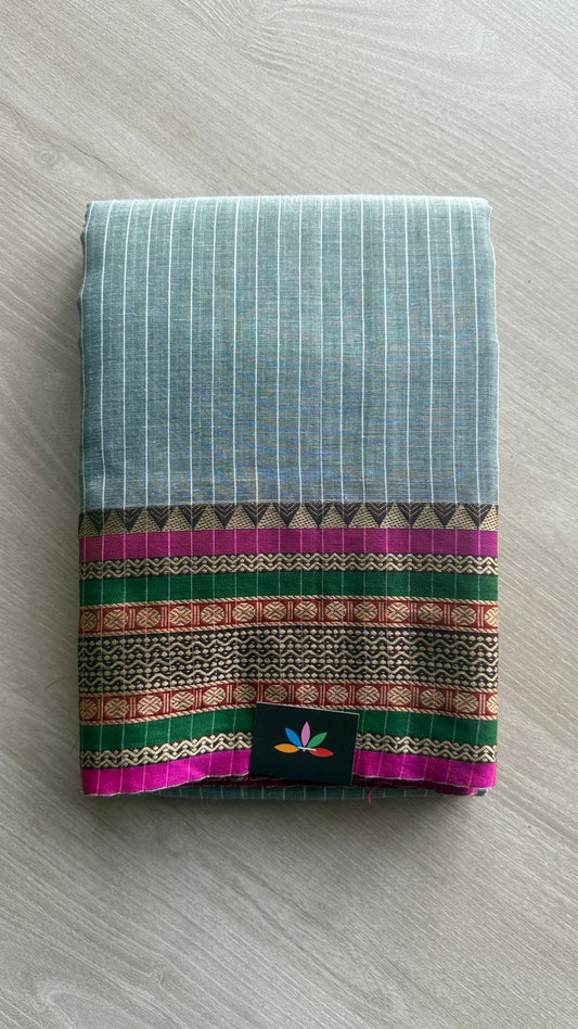 Stripped Long Border Narayanpet Mercerized Cotton Saree -24774-24775