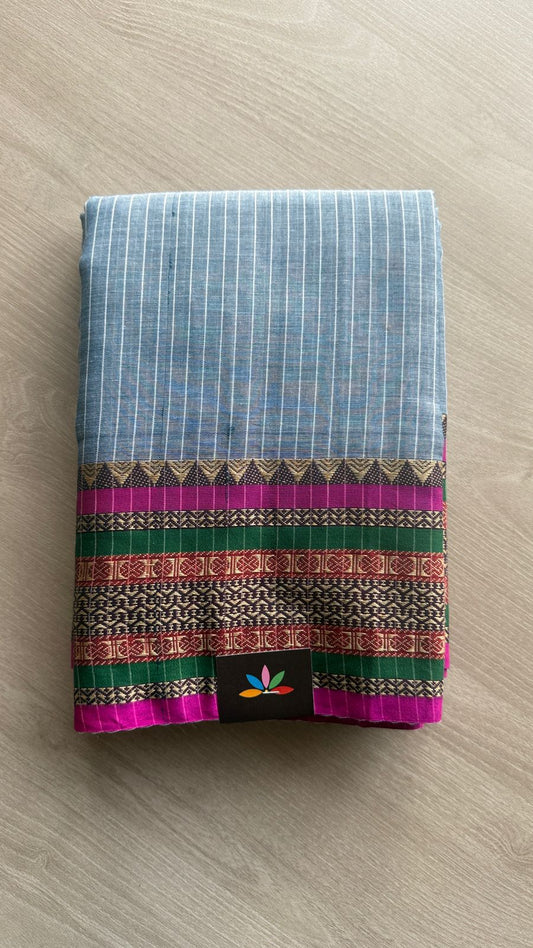 Stripped Long Border Narayanpet Mercerized Cotton Saree -24776-24777