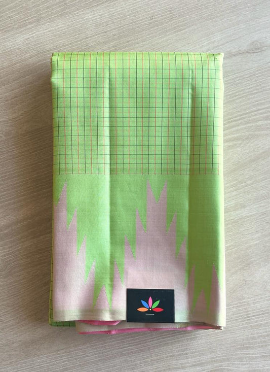 Bright Pista Green with Pastel Pink Thazhampoo Contrast Korvai Handloom Kancheevaram Silk Saree -118