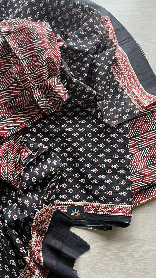 Hand Block Printed Cotton 3 Piece Unstitched Suit Set with Cotton Duppata -24588