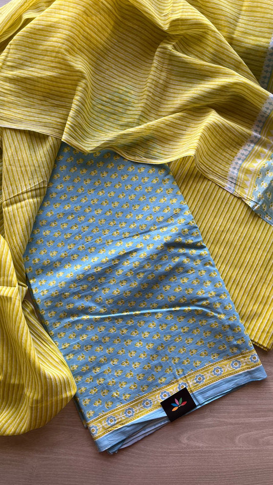 Hand Block Printed Cotton 3 Piece Unstitched Suit Set with Cotton Duppata -24598
