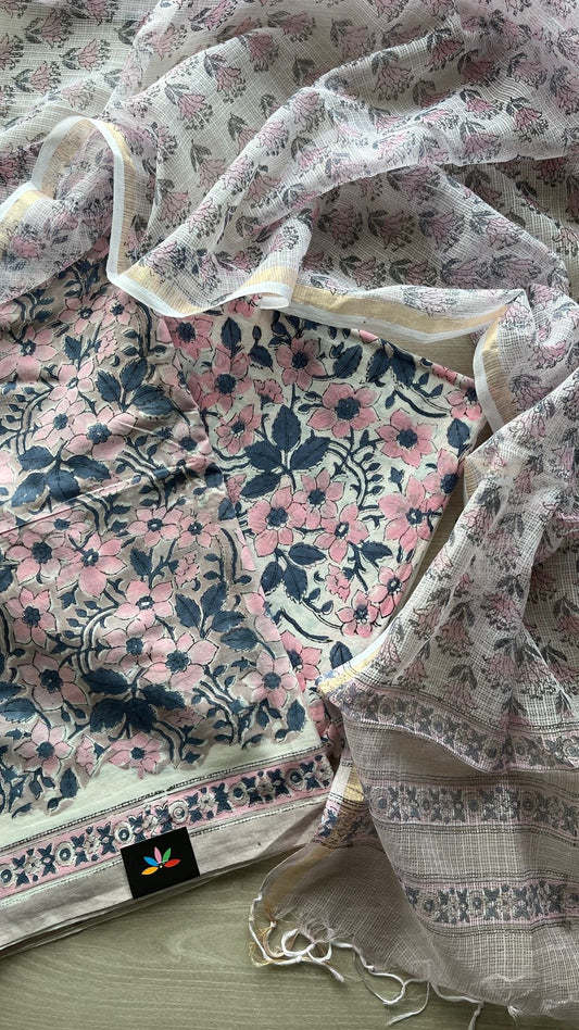 Hand Block Printed Cotton Suit with Kota Duppata -24661