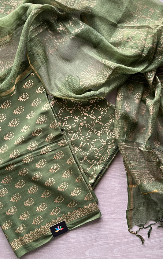 Hand Block Printed Cotton Suit with Kota Duppata -24663