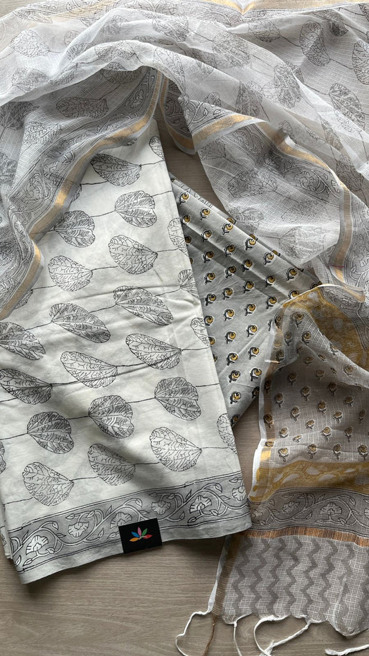 Hand Block Printed Cotton Suit with Kota Duppata -24666