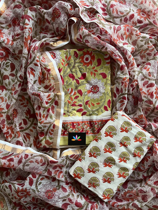 Handblock Block Printed Mul Cotton Suit Set with Kota Duppata -14281