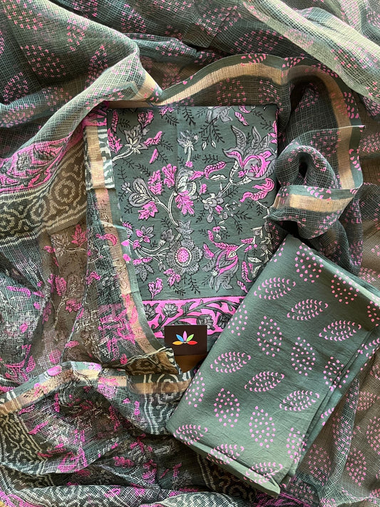 Handblock Block Printed Mul Cotton Suit Set with Kota Duppata -14291
