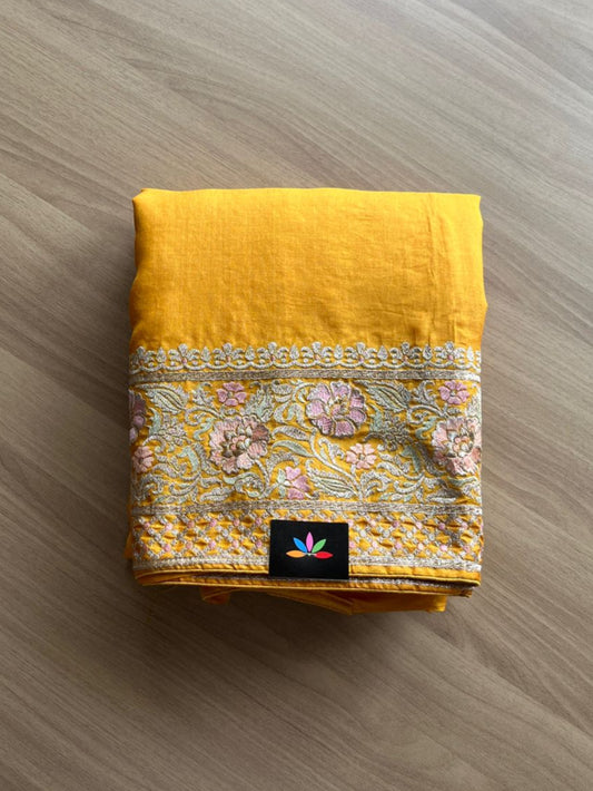 Floral Embroidery Pure Tussar Silk Saree-14783