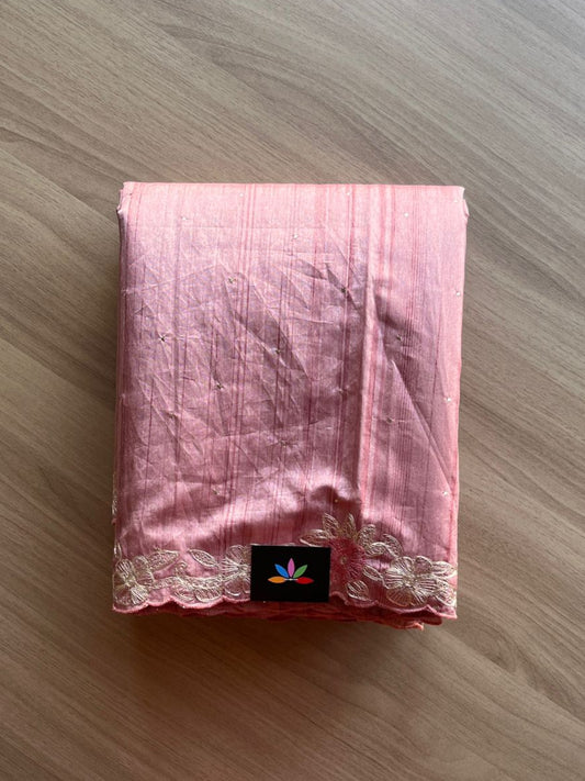 Embroidered Scallop Border Semi Tussar Silk Saree-14673