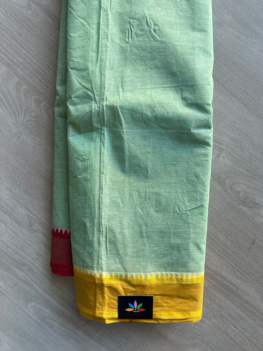 Pastel Green Contrast Border Plain Cotton Saree (Without blouse) -30988-30990