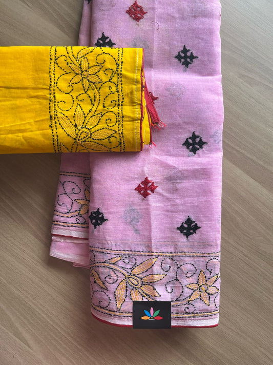 Gujarati Stitch with Kantha Stitch Cotton Saree -22197