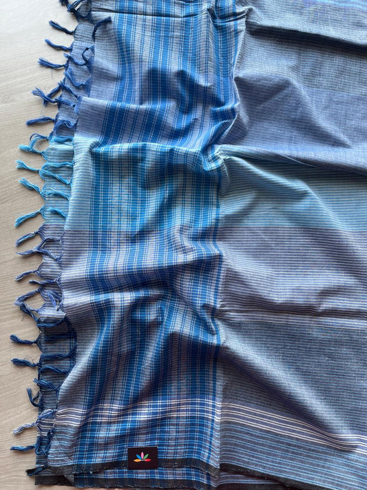 Light Gray Block Printed Handloom Cotton Duppata  -28498