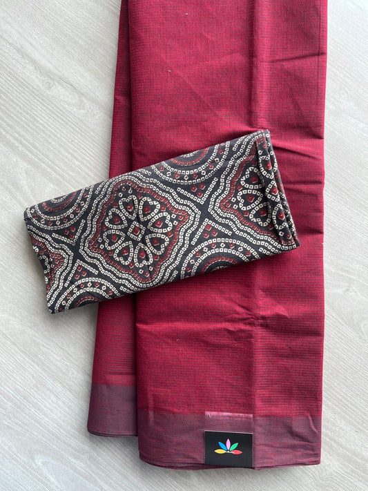 Gray Plain Mangalagiri Cotton Saree with Printed Cotton Blouse-30501-30502